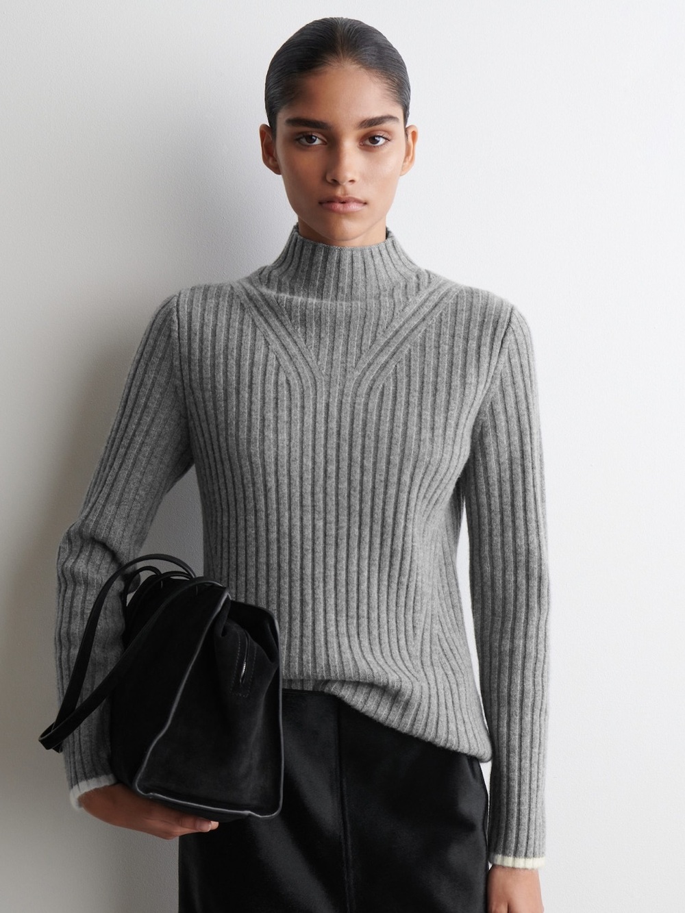 COS - RIBBED WOOL FUNNEL-NECK JUMPER